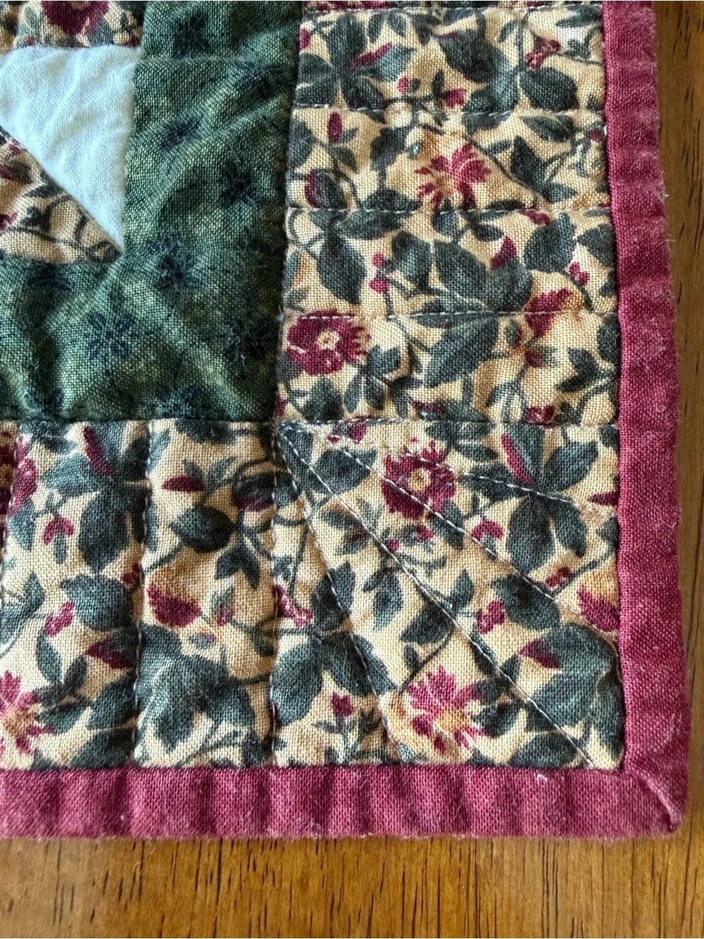 Handmade Vintage square Quilted Table Topper Runner Mat Floral fall Decor 15”